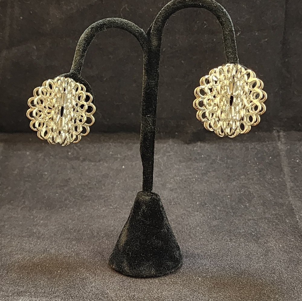 Vtg Silvertone Lattice Work Filigree Clip On Earrings